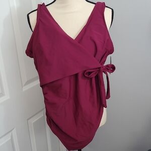Burgundy Wrap-Style Sleeveless Top